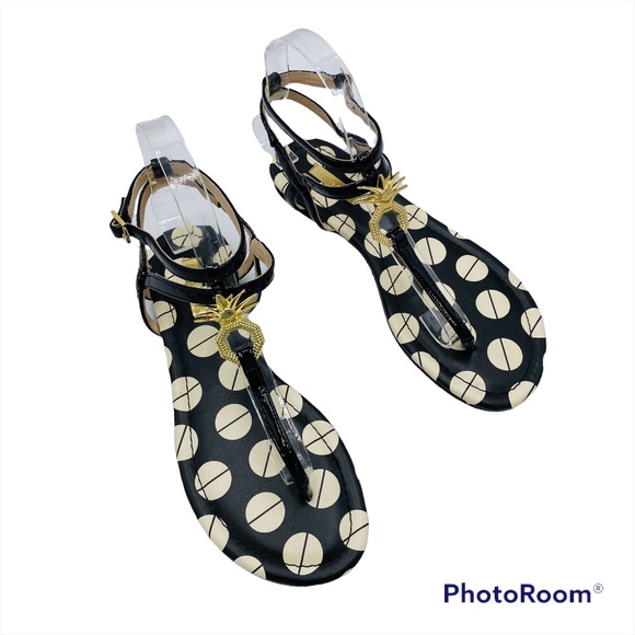 Louise et Cie Albaran Sandal Thong Black White Polka Dot Pineapple Women’s 7.5 - Picture 1 of 9